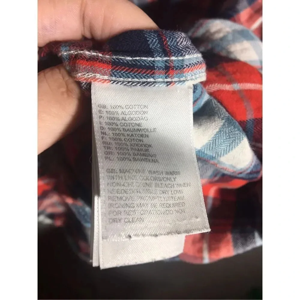 Mens The North Face Button Up Red Blue Plaid Casual Hiking Outdoor Multicolored